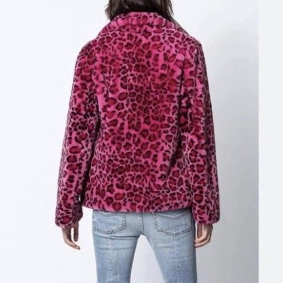 Zadig & Voltaire Lila Leopard Jacket XS Pink Black Faux Fur Button Front - Picture 3 of 12